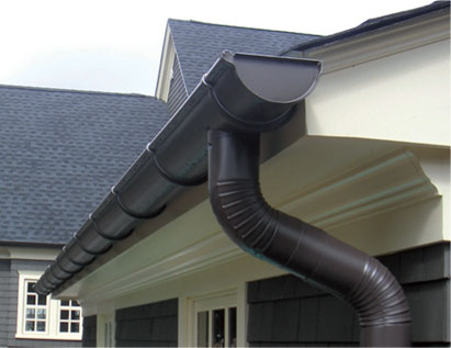 aluminum seamless half-round gutters in Musket Brown