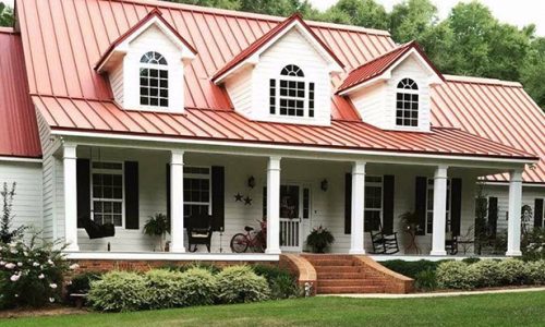 country home with metal roof